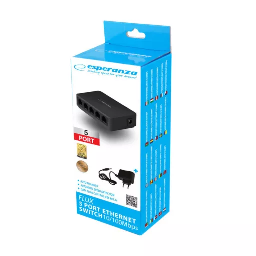 Esperanza Ethernet Switch - 5 Port, 10/100 Mbps, Flux Control - ENS101