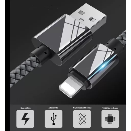 Extra strapabíró 1 méteres Lightning Iphone gyorstöltő és USB adatkábel