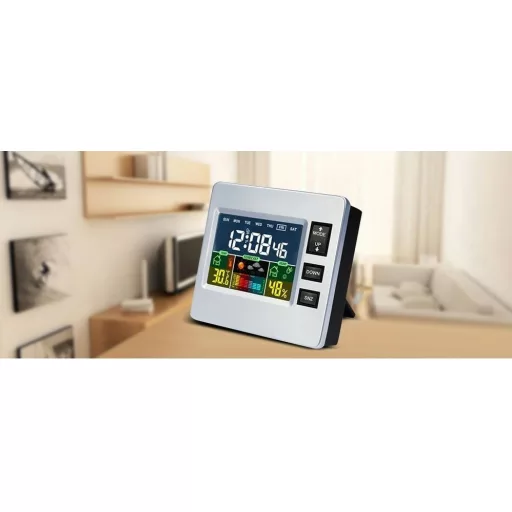 Multifunkciós LCD kijelzős időjárás állomás és asztali óra