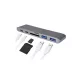   USB elosztó HUB MacBook-hoz szürke színben, Type-C, USB 3.0, SD, Micro SD, TF