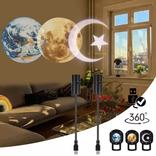 Égitest LED projektor, éjszakai dekor kivetítő (Föld, Hold, Hold és csillag)