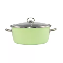 Zöld Elite Zománcozott lábas 26 cm + üvegfedő