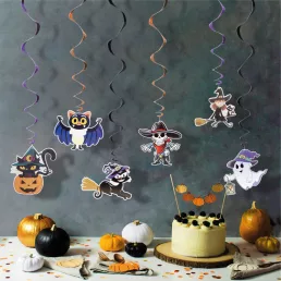   Halloween-i dekoráció szett - 6 féle motívum - csillogó spirál akasztóval