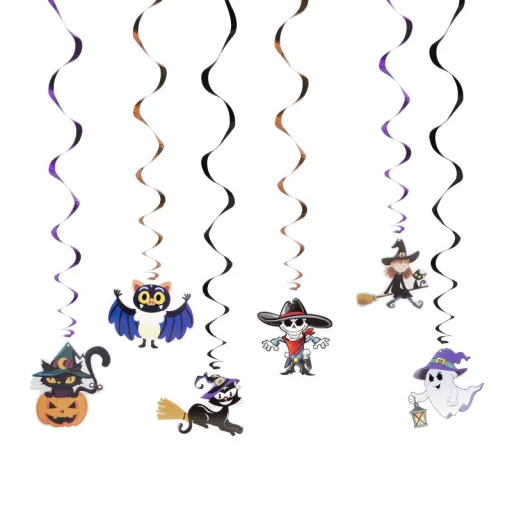 Halloween-i dekoráció szett - 6 féle motívum - csillogó spirál akasztóval