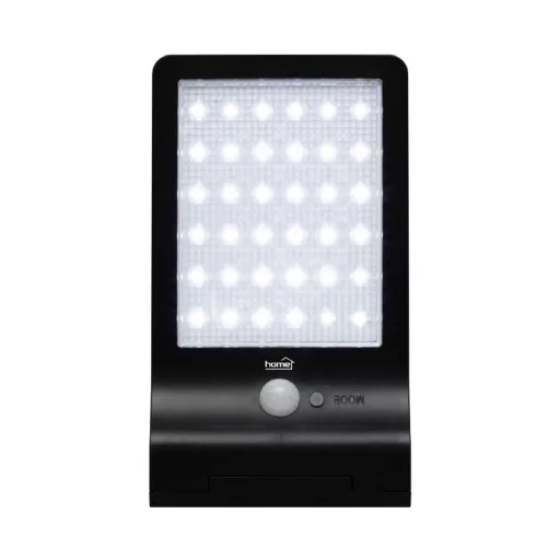 Home FLP300SOLAR napelemes LED reflektor, 300 lm, PIR mozgásérzékelő, 120° 5m, 36 db hidegfehér SMD LED, energiatakarékos, műany