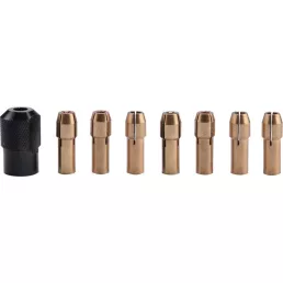   EXTOL CRAFT befogó tokmány klt., 8 db, befogás: 1-1,6-2-2,3-3-2×3,2 mm, M8×0,75 mm, a 404120, 404121, 8892201 mini köszörűgéphez