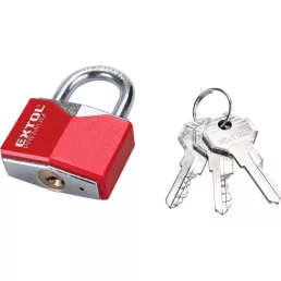   EXTOL PREMIUM lakat, vas, rombusz alakú, műanyag borítás, 3db kulcs; 40mm, edzett acél kengyel, szárátmérő: 6,3 mm