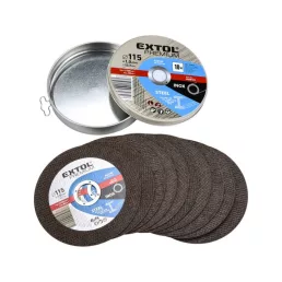   EXTOL PREMIUM vágókorong 10 db, acélhoz/inoxhoz, kék; 115×1×22,2mm, max 13300 ford/perc, fémdobozban