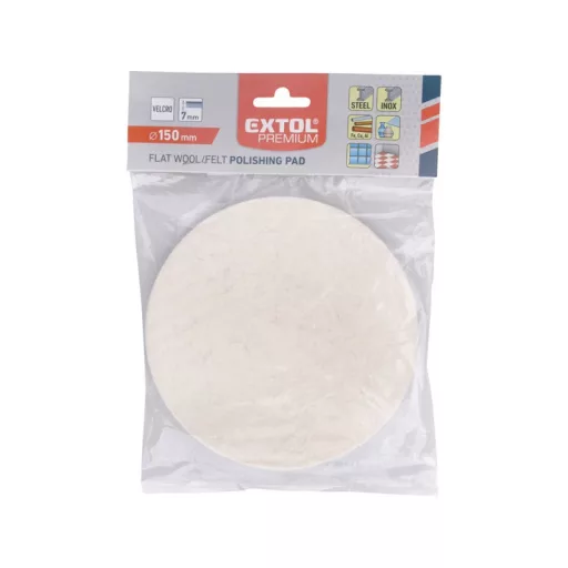 EXTOL PREMIUM polírkorong, fehér, báránybőr (gyapjú); 150 mm, 7 mm vastag, tépőzáras