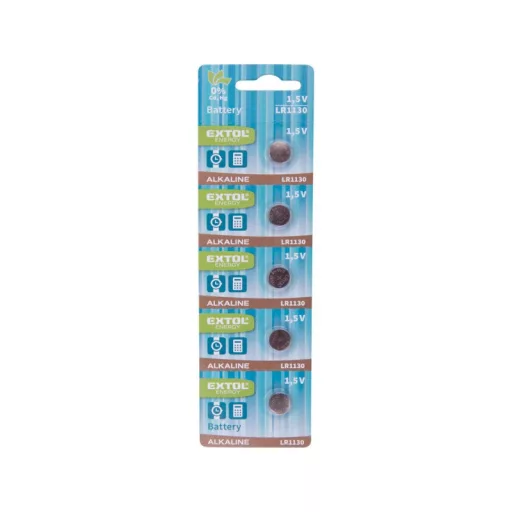 EXTOL ENERGY gombelem klt. 5 db, alkáli, 1,5V, méret: (LR1130); hosszú étettartam, bliszteren