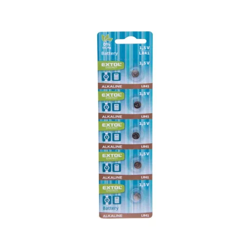 EXTOL ENERGY gombelem klt. 5 db, alkáli, 1,5V, méret: (LR41); hosszú étettartam, bliszteren