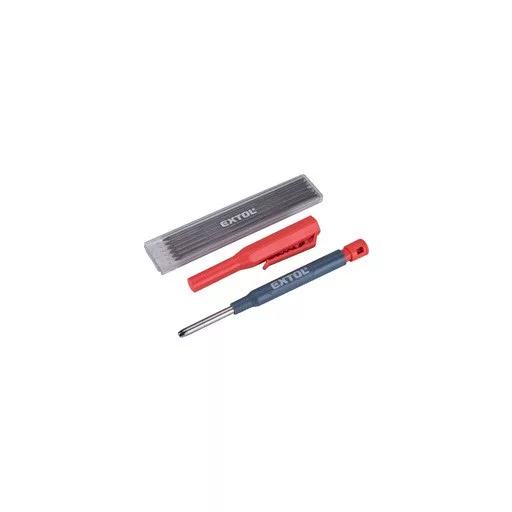 EXTOL PREMIUM tölthető ácsceruza 2,8 mm HB, kupak klipsszel, 6 db 120 mm pótheggyel, hegyezővel