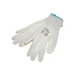   Kötött kesztyű fehér nylon, XL-es méret, 10' poliuretánba mártott teny. és ujjhegy., gumírozott mandzsetta
