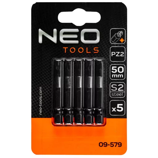 NEO TOOLS Torziós ütvecsavarozó bitek S2, 50mm, PZ2, 5db 09-579