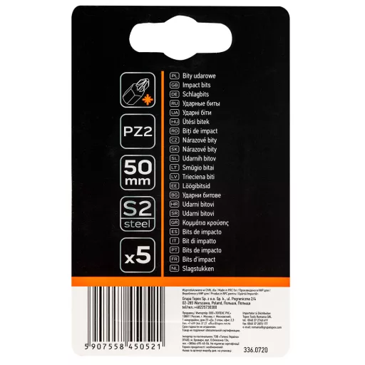 NEO TOOLS Torziós ütvecsavarozó bitek S2, 50mm, PZ2, 5db 09-579