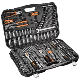   NEO TOOLS Dugókulcskészlet + szerszámkészlet 1/4", 3/8", 1/2", 233db 25 év garanciával 10-078