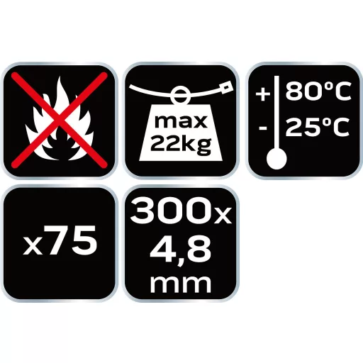 NEO TOOLS KÁBELKÖTEGELŐ, gyorskötöző, 4,8mm x 300mm, fehér, 75db 01-609