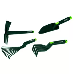   VERTO Mini kertiszerszám készlet, 4 db műanyag (gereblye, villáskapa, lapát, kultivátor) 15G419