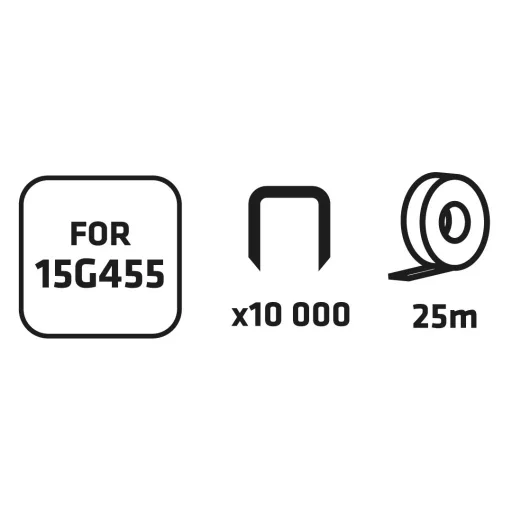 VERTO Növénykötöző szalag + kapocs készlet 25m szalag + 10000 kapocs, 15G455-höz 15G456