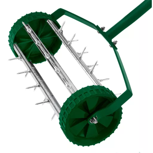 VERTO Fűszellőztető, gyepszellőztető, kézi, 27 tüske, 15 cm dobátmérő 15G539