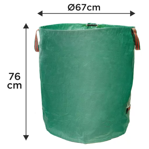 VERTO Kerti hulladék és levélgyűjtő zsák 270 L, 150 g/m2, PP, párnázott peremmel, 3 fogantyúval, 67 x 76cm 15G541