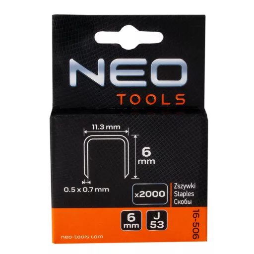 NEO TOOLS Tűzőkapocs 6mm, J típus, 2000db 16-506
