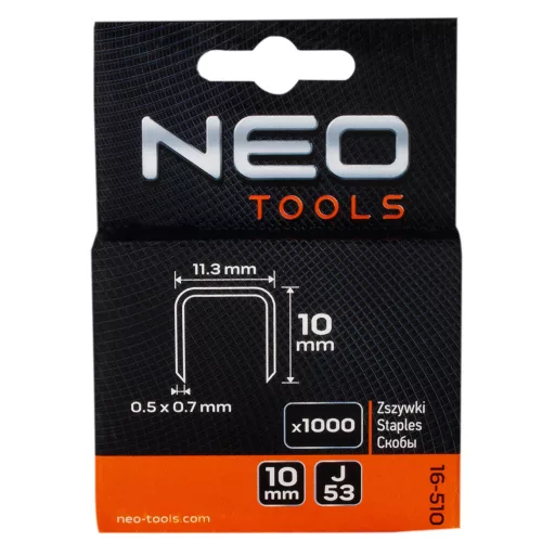 NEO TOOLS Tűzőkapocs 10mm, J típus, 1000db 16-510