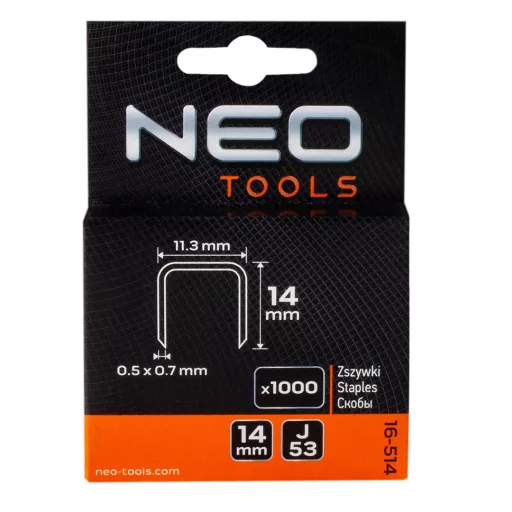 NEO TOOLS Tűzőkapocs 14mm, J típus, 1000db 16-514