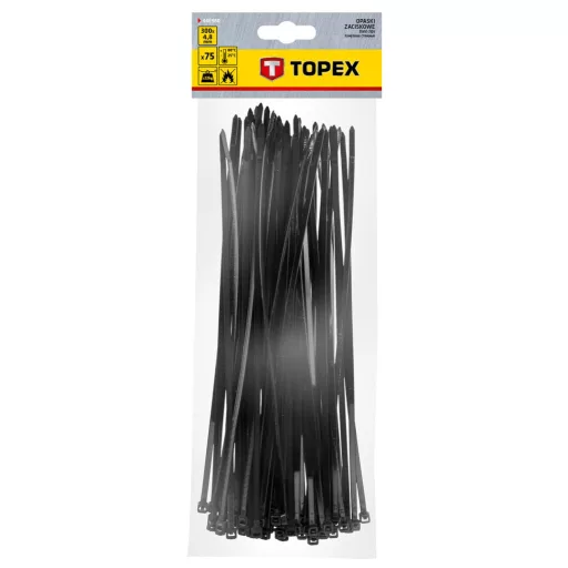 TOPEX KÁBELKÖTEGELŐ, gyorskötöző, 4,8mm x 300mm, fekete, 75db 44E980