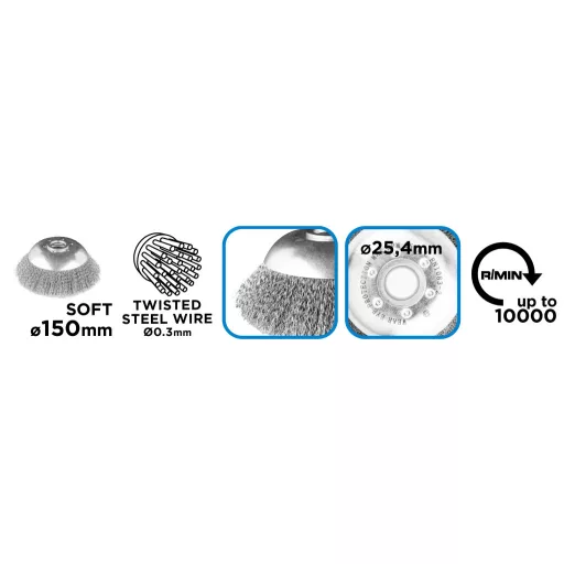 GRAPHITE Drótkorong, fazékkefe hullámos 150 x 25, 4mm benzines kaszákhoz 55H102