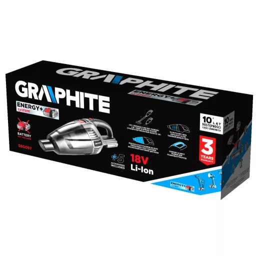 GRAPHITE Akkus kézi és padló porszívó 2az1-ben, Energy+ 18V, 3, 8kPa akku nélkül!!! 3 év garanciával 58G097