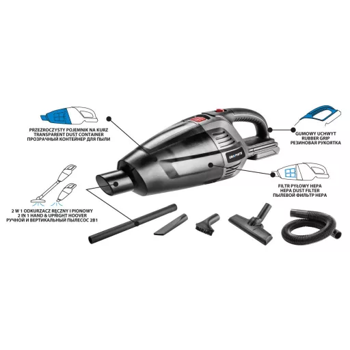 GRAPHITE Akkus kézi és padló porszívó 2az1-ben, Energy+ 18V, 3, 8kPa akku nélkül!!! 3 év garanciával 58G097