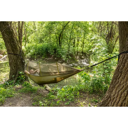 NEO TOOLS Függőágy szúnyoghálóval 330x140cm, 210T nylon, maxterhelhetőség 200kg, sötétzöld 63-123