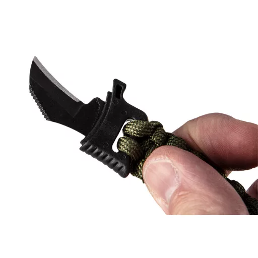 NEO TOOLS Túlélő karkötő 5 az 1-ben: 3.5m paracord(250kg-ig), kovakő, iránytű, kés, síp, zöld, szélessége 26mm 63-140