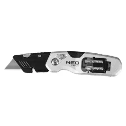   NEO TOOLS Trapézpengés kés, összecsukható, alu házas, 1+3 penge, 2 db csavarhúzóbittel 63-705