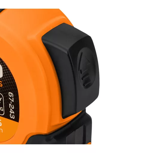 NEO TOOLS Mérőszalag, 5m/25mm, erősített rugós, acél, fekete szalag fehér nagyított skálával, mágneses, autostop+rögzítő 67-243