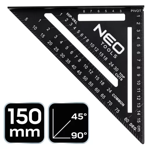 NEO TOOLS Talpas derékszög, alumínium, 45 fokos szárral, mérőskálával, 183mm 72-102