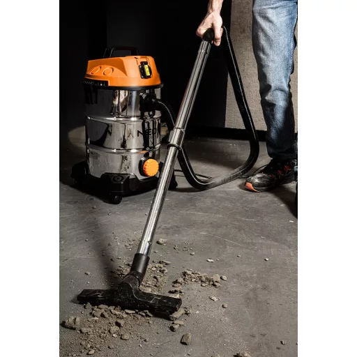 NEO TOOLS Száraz/vizes ipari porszívó, 1400W/18KPa, 30l-es inox tartály, gépcsatlakozó aljzat, komplett tartozékszett 3 év garanciával 04-738