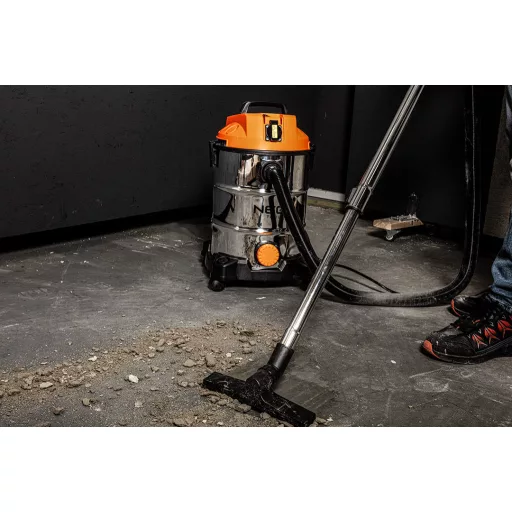 NEO TOOLS Száraz/vizes ipari porszívó, 1400W/18KPa, 30l-es inox tartály, gépcsatlakozó aljzat, komplett tartozékszett 3 év garanciával 04-738