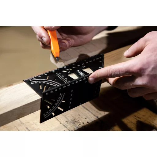 NEO TOOLS Jelölő sablon 3D, derékszög, vonalzó, szögmérő, alumíniumötvözet 72-115