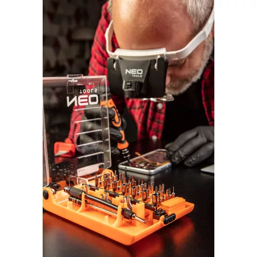 NEO TOOLS Fejpántos nagyító, 5 lencsével, LED-es világítással 06-130