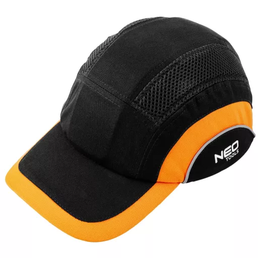 NEO TOOLS Munkavédelmi baseball sapka, merevítettl, fekete és narancssárga, CE 97-592
