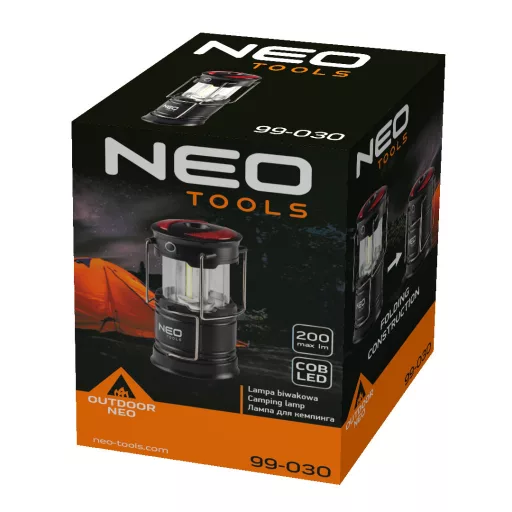 NEO TOOLS Kempinglámpa, 3 funkciós, összecsukható, 200lum, elemes 3xAA, COB LED, 3W 99-030
