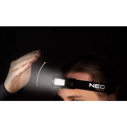 NEO TOOLS Fejlámpa, tölthető USB 180lum COB LED + mozgásérzékelővel 99-069
