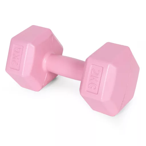 Hatszögletű kézisúlyzó szett 2x2 kg, edzősúlyok, pink, ModernHome
