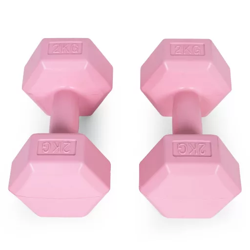 Hatszögletű kézisúlyzó szett 2x2 kg, edzősúlyok, pink, ModernHome