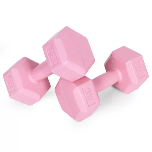 Hatszögletű kézisúlyzó szett 2x2 kg, edzősúlyok, pink, ModernHome