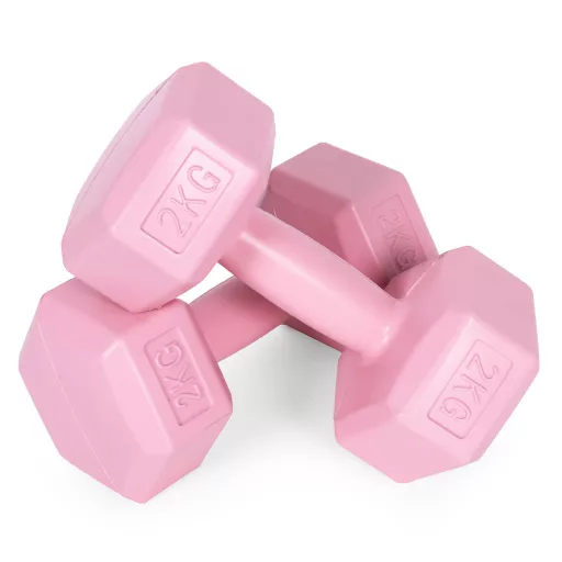 Hatszögletű kézisúlyzó szett 2x2 kg, edzősúlyok, pink, ModernHome