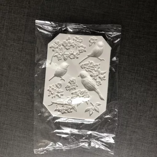 Szilikon madár és virágzó ág fondant forma