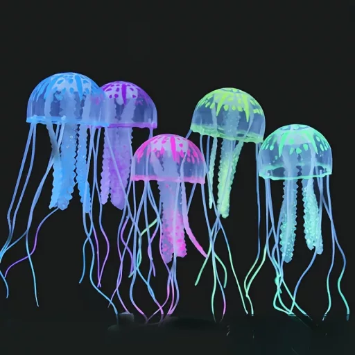 Medúza akvárium dekoráció, fluoreszkáló világító szilikon medúza dekoráció